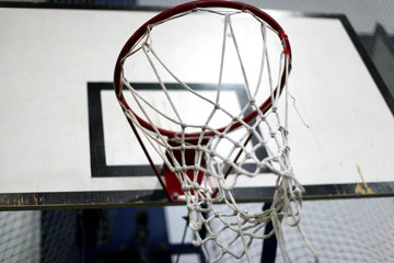 Details of a basketball rim and net as a sport background