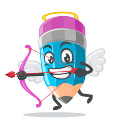 vector illustration of mascot or pencil character wearing cupid costume and holding a bow