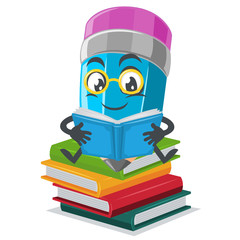 vector illustration of mascot or pencil character reading book