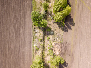 Aerial view. Ukrainian agricultural fields in spring.