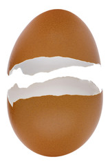 cracked egg shell isolate in white background