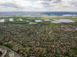 Fototapeta na wymiar Aerial drone view. Outskirts of the city of Kiev.