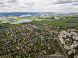 Aerial drone view. Outskirts of the city of Kiev.