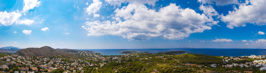 Athens Greece panorama. Aerial drone view of Vouliagmeni and Kavouri, sunny summer day