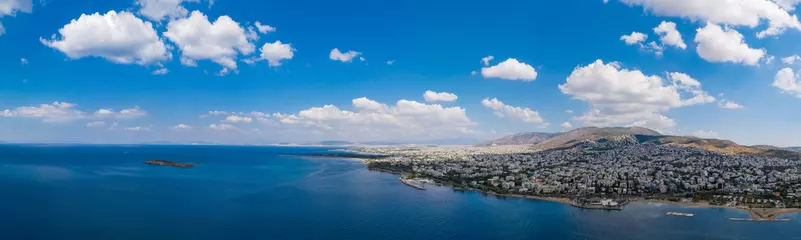 Tafelkleed Athens Greece panorama. Aerial drone view of Voula and Glyfada, sunny summer day © Rawf8