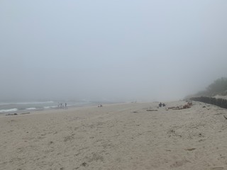 foggy beach and sea
