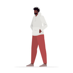 young man in casual trendy clothes african american male cartoon character standing pose full length vector illustration