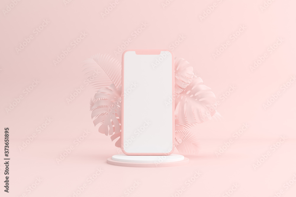 Poster Mock up scene of a phone with leaf, 3d render.
