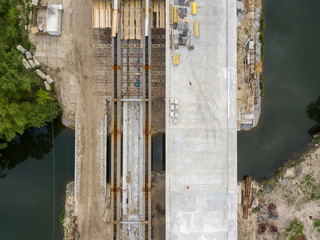 Aerial view. Bridge under construction in Kiev.