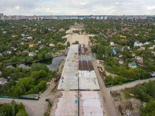 Fototapeta na wymiar Aerial view. Bridge under construction in Kiev.