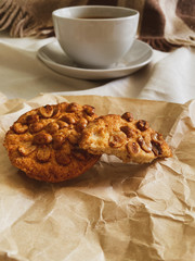 Cup of coffee and cookies in retro style