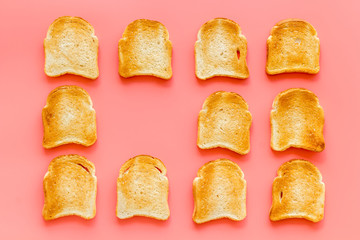 Food background layout with toast bread, top view