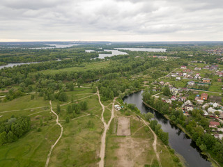 Fototapeta na wymiar Aerial drone view. Outskirts of the city of Kiev.