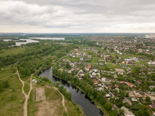Aerial drone view. Outskirts of the city of Kiev.