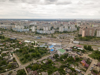 Aerial drone view. Outskirts of the city of Kiev.