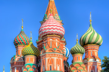 Cathedral of Vasily the Blessed (Saint Basil's Cathedral) domes on Red Square, Moscow, Russia