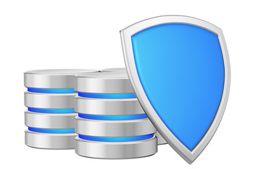 Data bases group behind blue metal shield on right data privacy