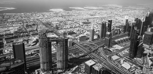 Dubai, UAE - 5 november 2017. View from the observation deck "On the top" to the city and roads.
