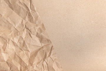 Close up of Recycled brown wrinkle crumpled old with paper page texture rough background. crease grunge parchment pattern vintage design