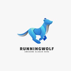 Vector Logo Illustration Running Wolf Gradient Colorful Style.