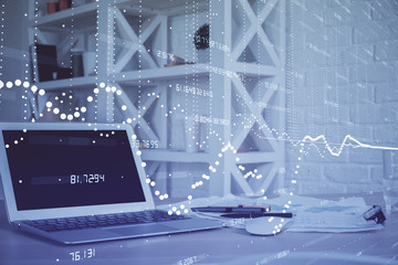 Double exposure of computer and technology theme hud. Concept of innovation.