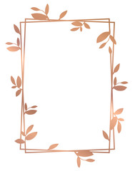 Rose gold frame with leaves. Vector gold floral frame.  