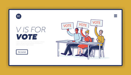 Obraz na płótnie Canvas Landing page for voting online, web election technology background template