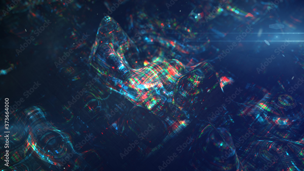 Poster glitching waves with pixel noise 3d rendering illustration