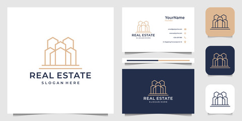 Real estate logo illustration vector graphic design in line art style. Good for building, construction, house, home, finance, icon, and business card