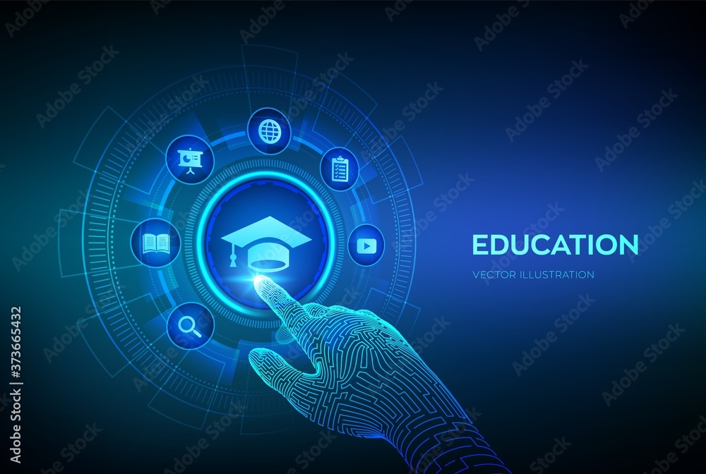 Wall mural education. innovative online e-learning and internet technology concept. webinar, knowledge, online 