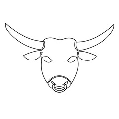 Bull face drawn with one line. Isolated stock vector illustration.