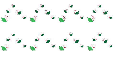 Christmas vector red berries seamless repeat pattern. Christmas pattern with green spiky sharp Christmas Holly leaves. Green leaves and read berries festive bush Christmas pattern winterberries