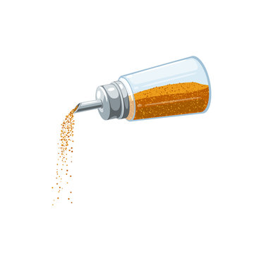 Sugar dispenser pours brown cane sugar. Vector illustration flat cartoon icon isolated on white background.
