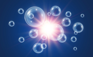 Air soap bubbles on a transparent background .Vector illustration of bulbs.