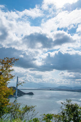 小島からの瀬戸内海・来島海峡大橋の眺望　愛媛県今治市　The view of Setonaikai, Inland sea of Japan, and Kurushima-Kaikyo-Ohashi bridge from Ohima island in Imabari city, Ehime pref. Japan