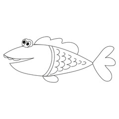 Nice, surprised fish. Contour Coloring book page. Development of motor skills.