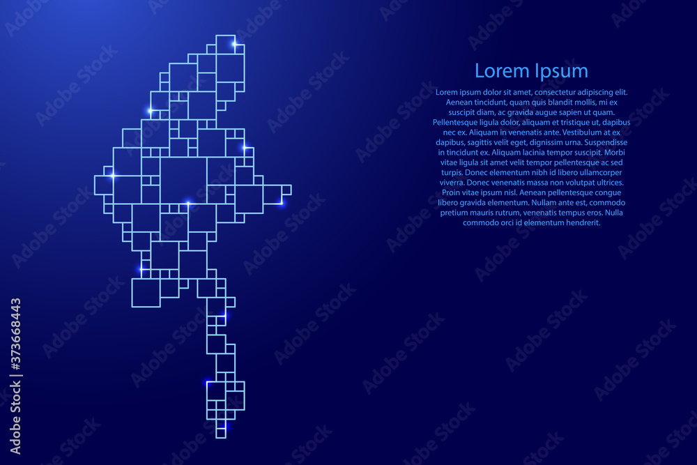 Aufkleber myanmar map from blue pattern from a grid of squares of different sizes and glowing space stars. vec
