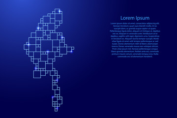Fototapeta premium Myanmar map from blue pattern from a grid of squares of different sizes and glowing space stars. Vector illustration.