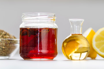 Natural herbs infusion with honey and lemon