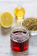 Natural herbs infusion with honey and lemon