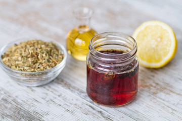Natural herbs infusion with honey and lemon