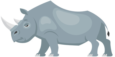 Standing rhinoceros side view. African animal in cartoon style.