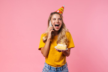Happy birthday woman holding cake with candle