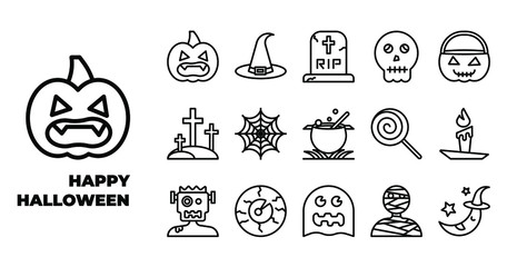 Happy Halloween element isolated icon set on white background. expanded stroke. vector and illustration design for website, mobile app
