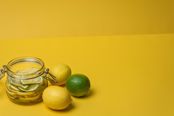 Water with lemon and honey. Best start of the day. Healthy drink.. Front view. Horizontal