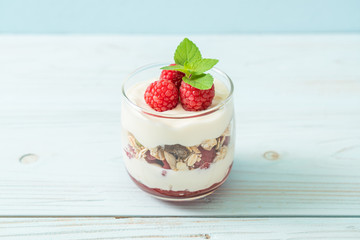 fresh raspberry and yogurt with granola