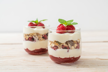 fresh raspberry and yogurt with granola