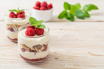 fresh raspberry and yogurt with granola