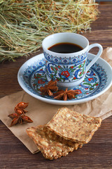 
fragrant black coffee on the table