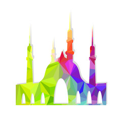 A multi-colored mosque made of triangles. Vector illustration